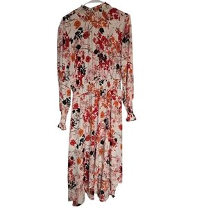 Nanette Lepore Floral Hi Lo Maxi Dress Smock Waist Size 10